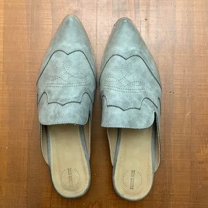 ARIDER GIRL western grey slides with boot stitch detail
